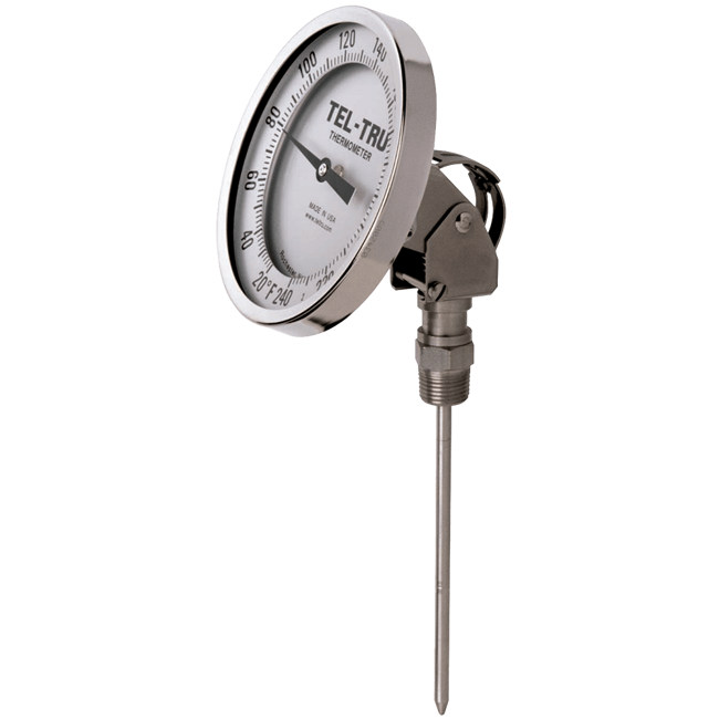Tel-Tru Adjustable Angle Industrial Bimetal Thermometer, 3", 4" and 5" Adjustable Angle